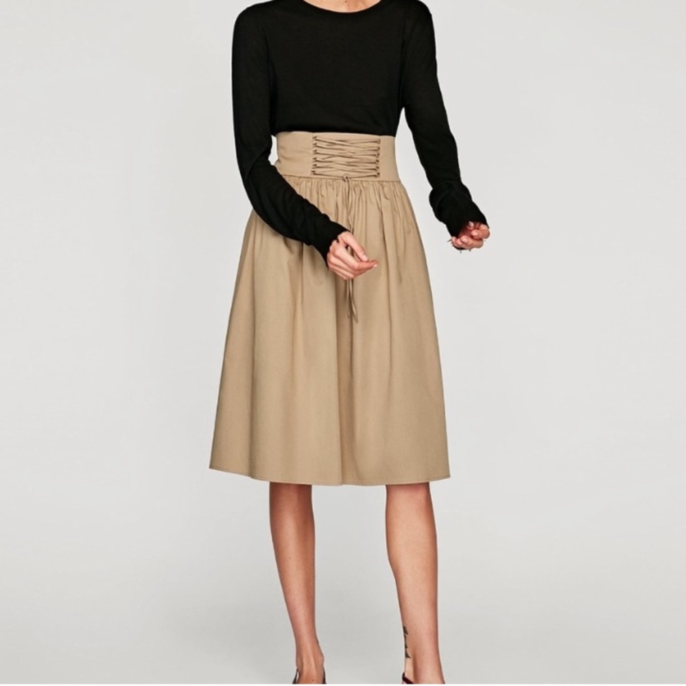 Zara skirt Knee length size medium tan corset